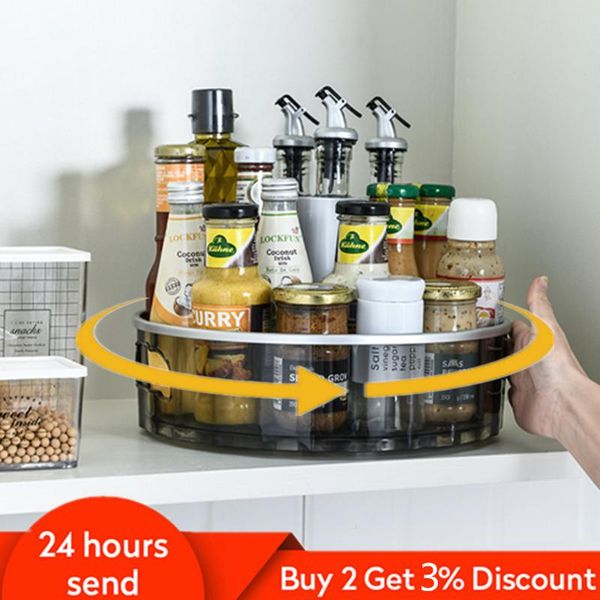 

kitchen storage & organization 360 rotating tray transparent containers spice jar snack food bathroom box non slip cosmetics organizer shelf