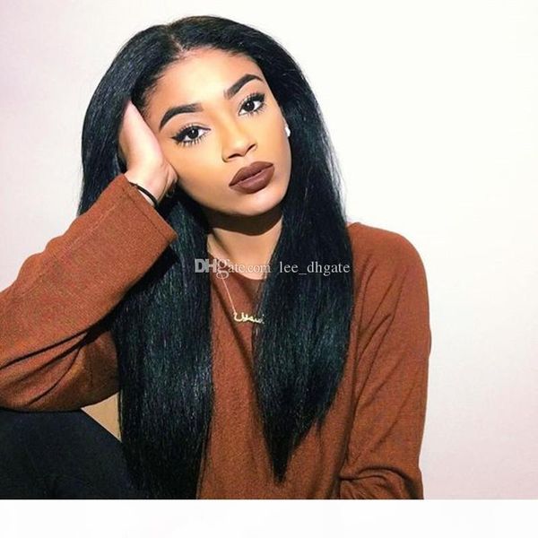 

hand-made brazilian virgin full lace human hair wigs for black women unprocessed with baby hair yaki straight lace front wigs fast shipping, Black;brown