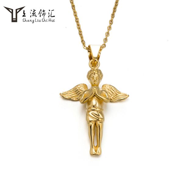 

stainless steel angel prayer men's titanium pendant with chain jewelry necklace, Silver