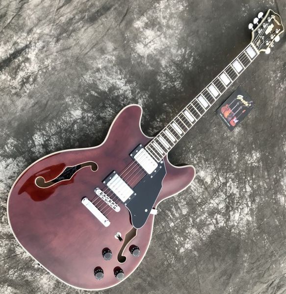 

shiny red flame maple double f hole hollow jazz guitar