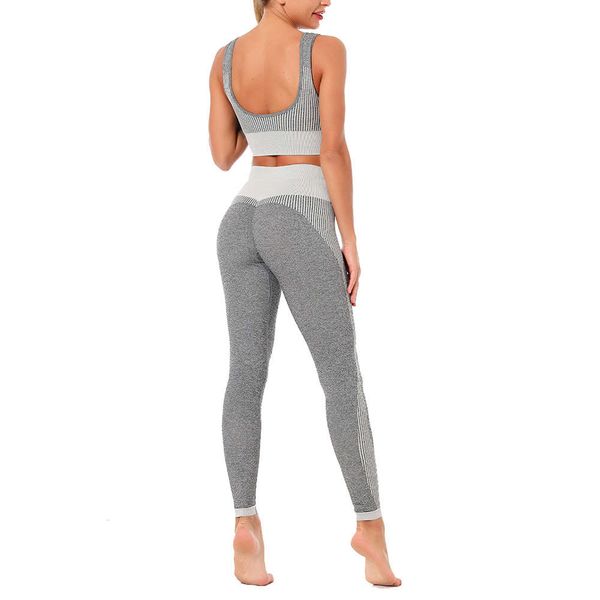 

quick drying vest set hip lifting exercise running fitness professional knitting seamless yoga suit, Gray