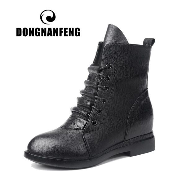 

boots dongnanfeng women ankle mother ladies female shoes cow genuine leather pigskin plush winter fur zip lace up mxn-829-1, Black