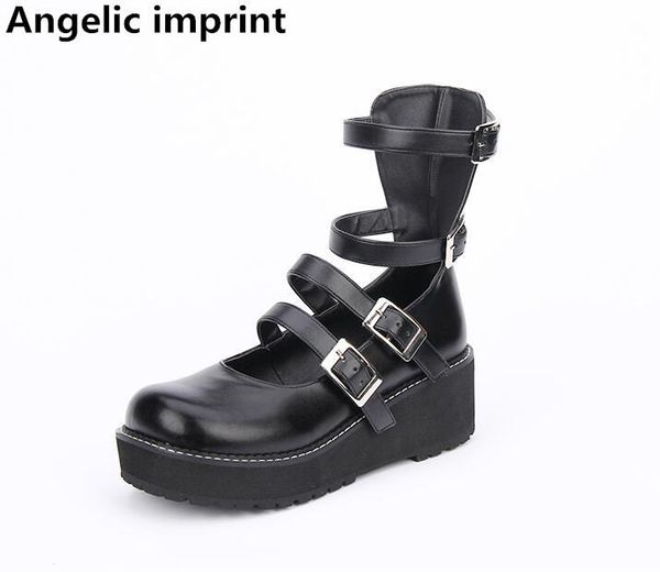 

dress shoes angelic imprint mori girl lolita woman cosplay punk lady mid wedges heels pumps women princess 5cm 33-47, Black