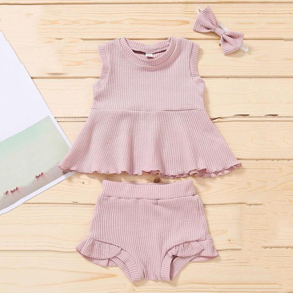 

clothing sets born toddler baby girls clothes bow dress panties solid color summer suit, White