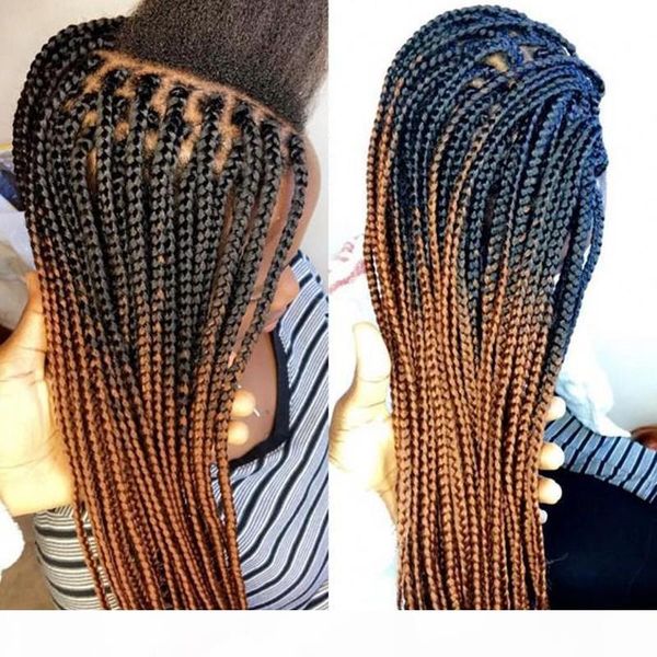 

stock ombre brown color medium braided lace front wigs two tone synthetic braided wigs for african american women, Black