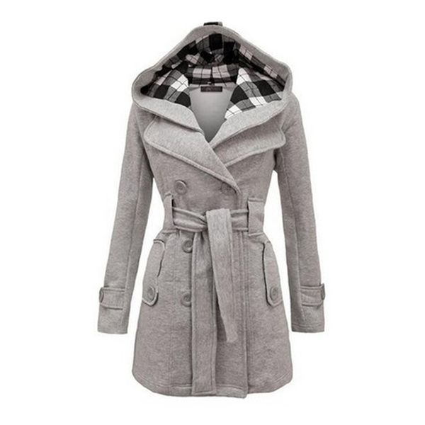 

fashion woolen coat women warm fleece jacket with belts double breasted solid casual jacket winter vintage slim ladies coat 211106, Black