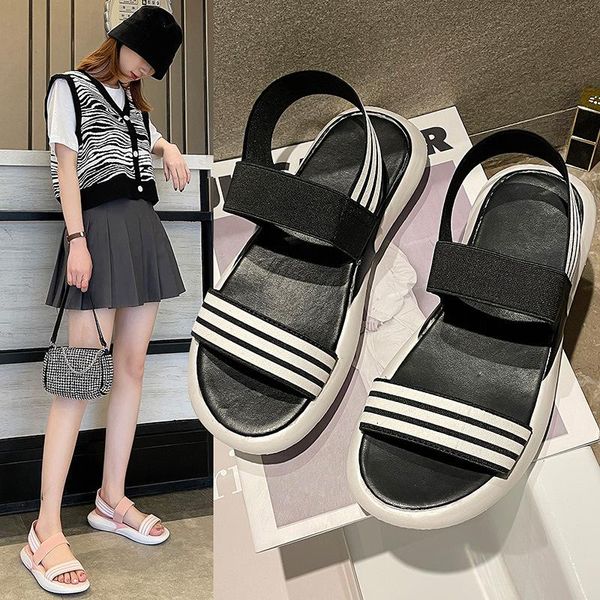 

sandals sports wind casual women 2021 summer style korean comfortable flat all-match fashionable beach, Black