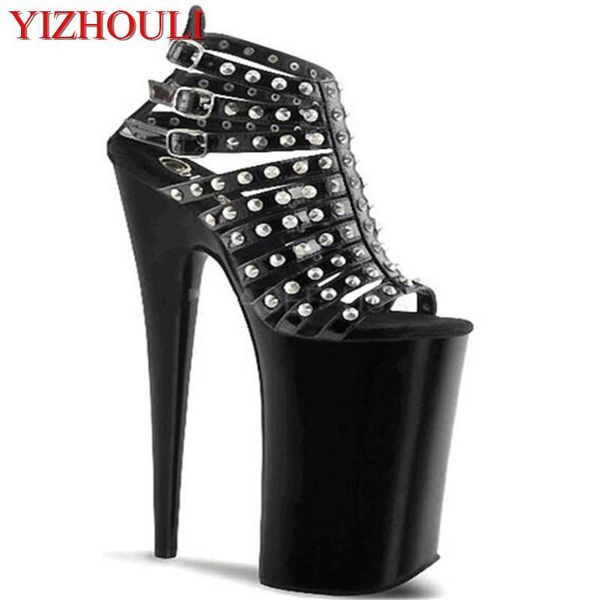 

rivet decoration fashion, 20cm super high-heeled platform pole dance performance inch wedding sandals, Black