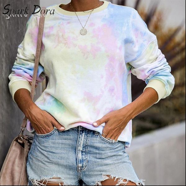 

omen sweatshirt autumn rainbow color tide long sleeve pullovers tie dyeing shirt women clothes 2021, Black
