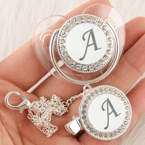 

pacifiers# transparent 26 letters silver baby pacifier with chain clip born bpa bling dummy nipple soother chupete 0-12 month