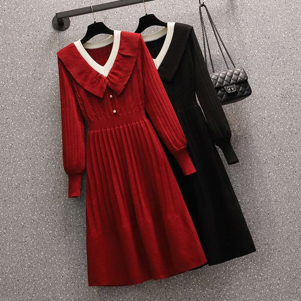 

large women's fat dress autumn and winter 2020 new style with overcoat dress french slim cover belly sweater bottomed skirt, Black;gray