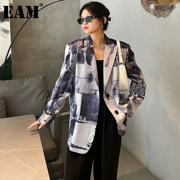 

women's suits & blazers [eam] women blue pattern satin big size blazer lapel long sleeve loose fit jacket fashion tide spring autumn 20, White;black