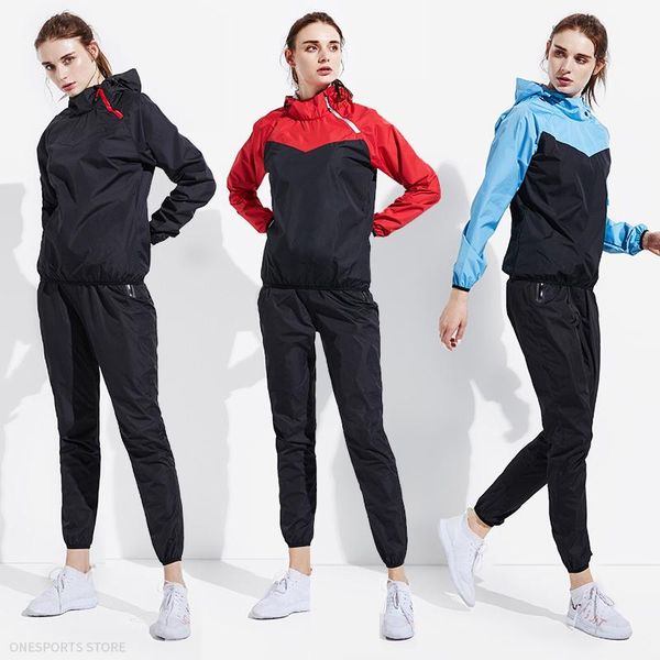 

gym clothing sauna suit women set men pullover hoodies running fitness exercise sportswear weight loss sweating sports, White;black