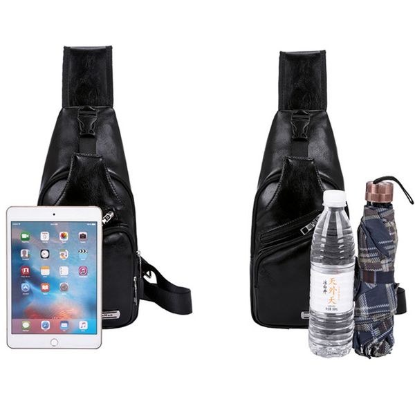 

2019 new men pu leather sling chest pack crossbody sport shoulder bag + usb charging port