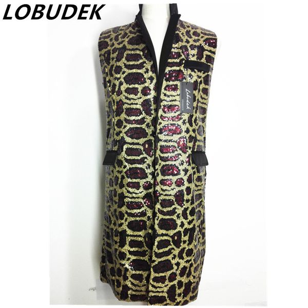 

male sequins long jacket spring autumn outerwear slim prom party coat punk style stage clothing jazz personality show costumes, Black;brown