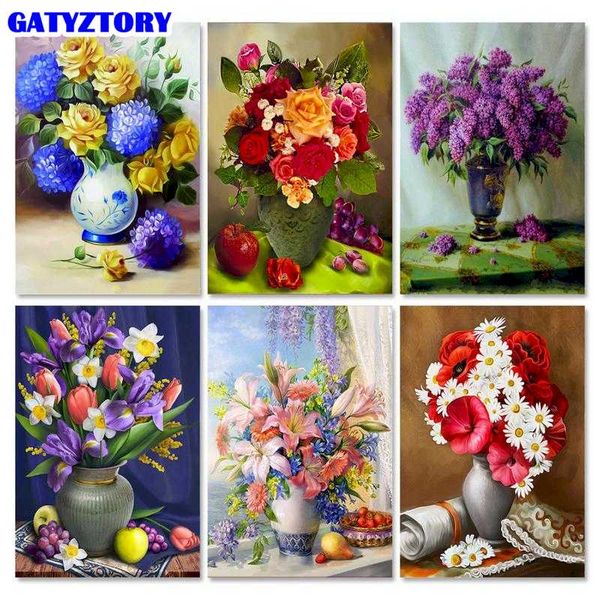 

paintings gatyztory unframe coloring by numbers flower diy handpainted gift oil painitng vase acrylic paint home decor