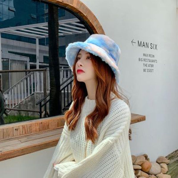 

autumn and winter fisherman hat sweet and cute plush fisherman hat female thick warm basin a81, Blue;gray