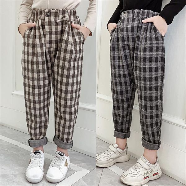 

teenage girls pants autumn fashion loose retro plaid kids harem school children trousers 6 8 10 12 year, Blue