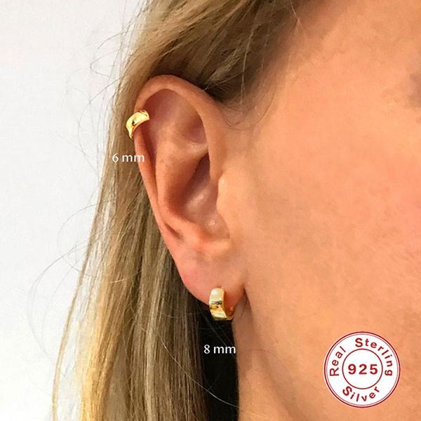

hoop & huggie romad minimalism 6/8mm wide earrings for women fashion ins glossy circle piercing earings silver 925 jewelry kolczyki, Golden;silver