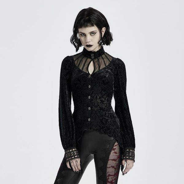 

women's blouses & shirts punkrave goth burnt flocking knitted long sleeve mesh stitching collar irregular prom party dress shirt, White