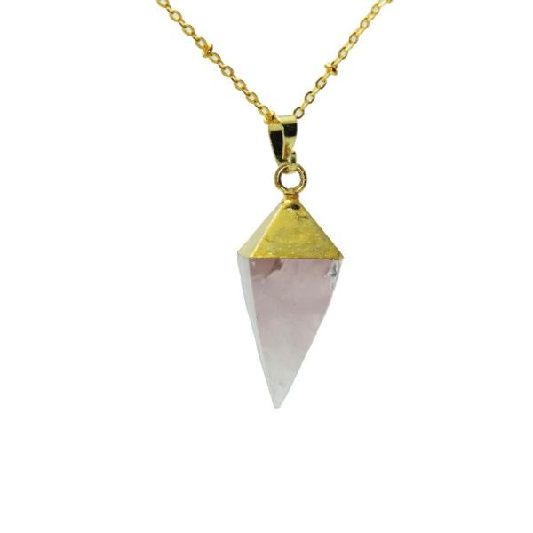 

pendant necklaces 1pc natural pink rose crystal quartz key chain necklace faceted stone gold point for girl gift, Silver