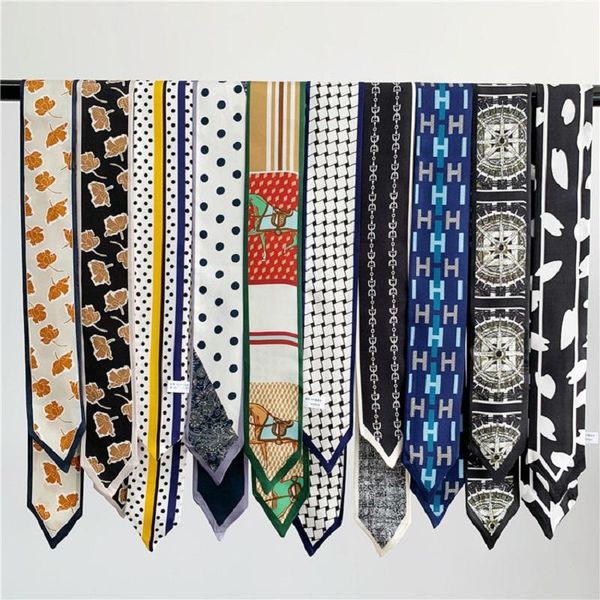 

scarves the whole network trend good goods silk twill double - sided layer small scarf lady mulberry hair band 90*5cm, Blue;gray