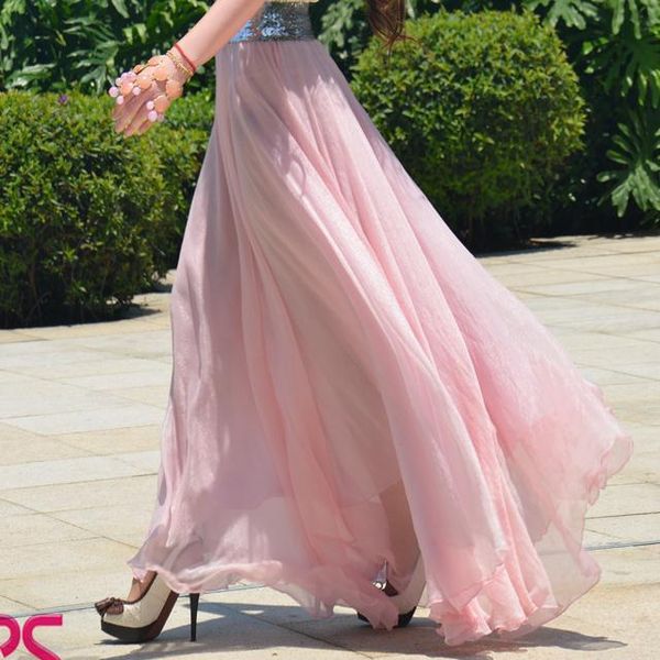 

women fashion romantic long skirt jupe falda mujer high waist large lap bohemian style casual maxi skirt, Black