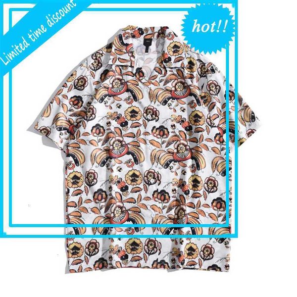

vintage street polo men summer thin cool material men's holiday beach hawiian shirt, White;black
