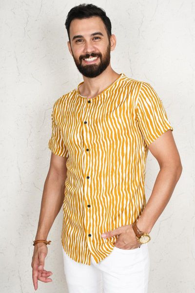 

deepsea mustard yellow 100 cotton casual normal mould male line pattern shirt long sleeve casual four seasons clothing 2002806, White;black