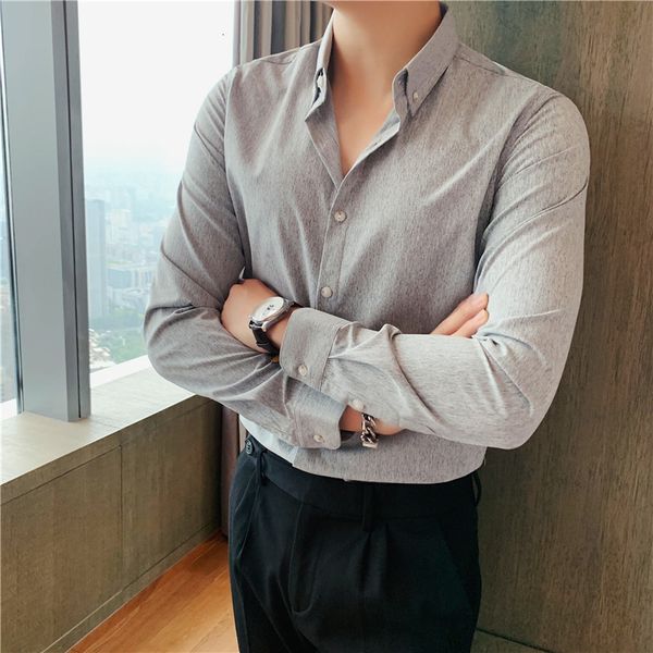 

simple luxury shirts long sleeve for men's clothes 2021 solid fine adjustment gentlemen office blouse plus size 4xl-m y8wk, White;black