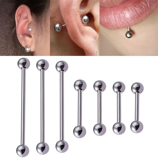 

titanium cartilage earring piercing industrial barbell lip stud nipple tongue ring ear bar tragus helix body jewelry, Silver