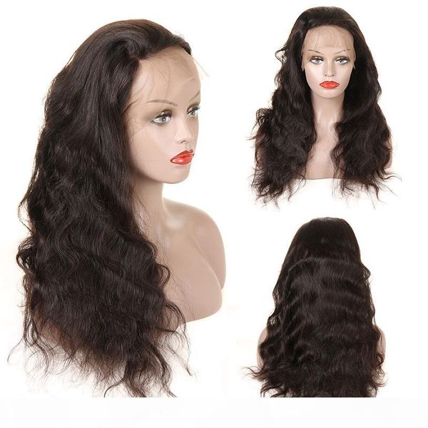 

body wave full lace human hair wigs pre plucked brazilian malaysian peruvian medium size swiss lace cap full lace wigs natural color, Black;brown