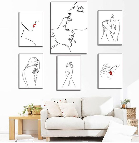 

paintings picture home decor nordic canvas painting wall art figure body hand posters and print for living room abstract lady line drawing