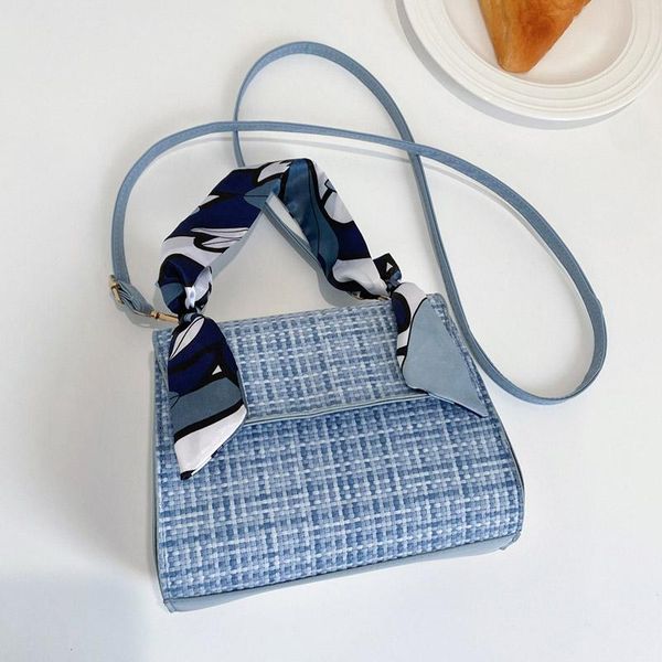 

evening bags plaid small pu leather crossbody shoulder bag with scarves handle for women 2021 summer fashion flap handbags and purses