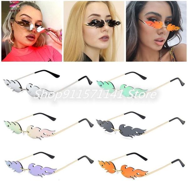 

sunglasses 2021 fashion fire flame women men rimless, White;black