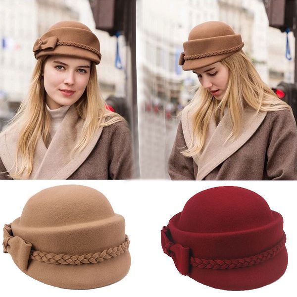 

2021 new feminine 100% fedora wool formal party hat elegant church pillbox cap arc curl bag ladies cloche winter hats jcrq, Blue;gray