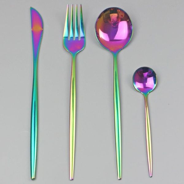 

dinnerware sets 4pcs/set colorful cutlery set 304 stainless steel silverware flatware dinner knife fork spoon tableware