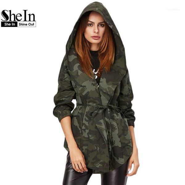 

women's jackets women's wholesale- spring jacket women casual outerwear womens olive green camo print hooded shawl collar wrap bel, Black;brown