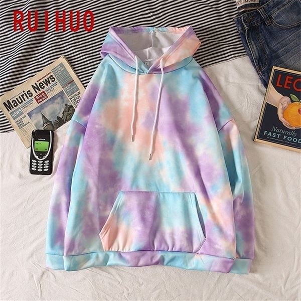 

ruihuo autumn thin tie dye hoodie men clothing polyester men's hoodies hip hop male sweatshirt tie dye streetwear m-2xl 201104, Black