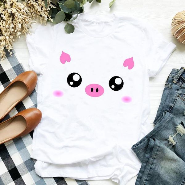 

women lady cartoon animal face funny cute 90s fashion print ladies t tee womens shirt clothes tshirt female graphic t-shirt, White