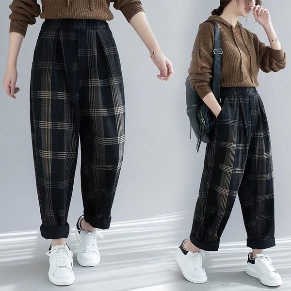 

women's jeans 150kg plus size winter plaid warm haron pant 6xl 7xl 8xl 9xl literary fashion high-waist casual pants, Blue