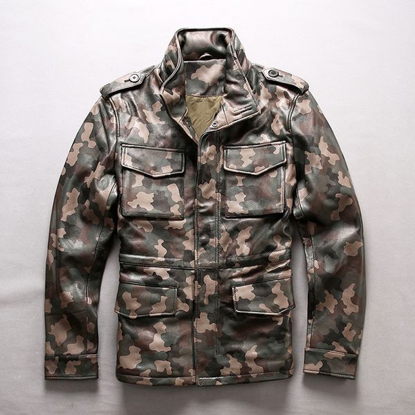 M65 Jagdanzug Herren Urban Camouflage Lederjacke Multi-Pocket lässiges Schaffell echtes Leder Catwalk Mode-Outwear