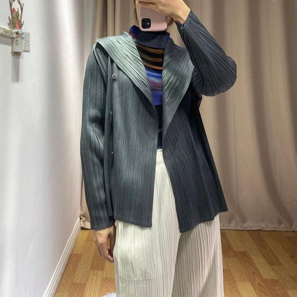 

women's jackets 2021 spring original design solid color coat miyak fold women fashion long sleeve lapel single breasted cardigan top, Black;brown