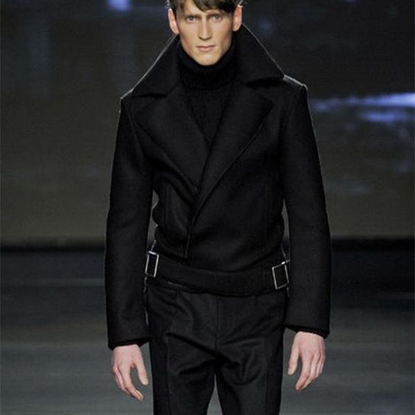 

men's woolen jacket autumn and winter show locomotive short business slim casual woolen coat jacket 211122, Black