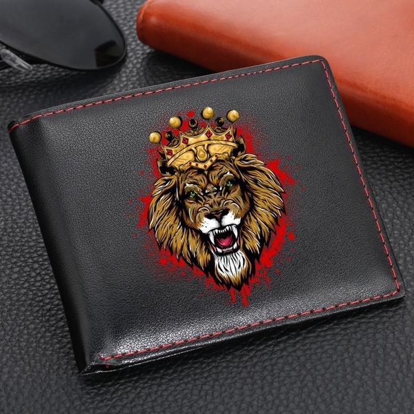 

3d awesome lion pattern short wallets for men vintage male cards coin holder bag wallet design dollar purse money, Red;black