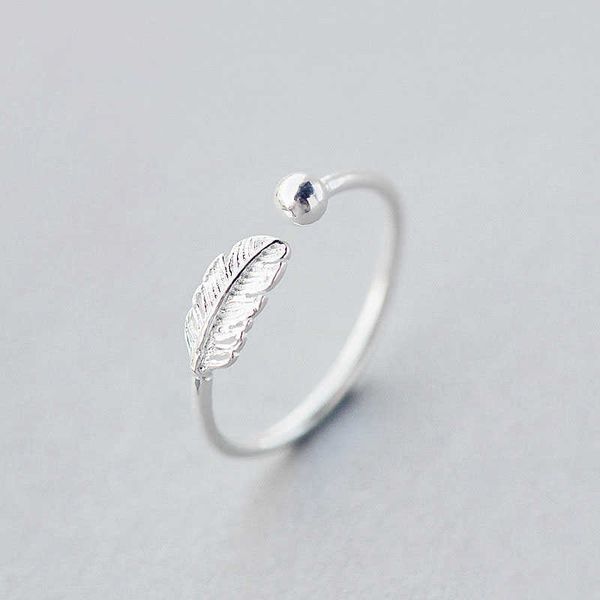 

simple fashion sier color cute elegant feather adjustable ring fine jewelry for women party accessories, Silver