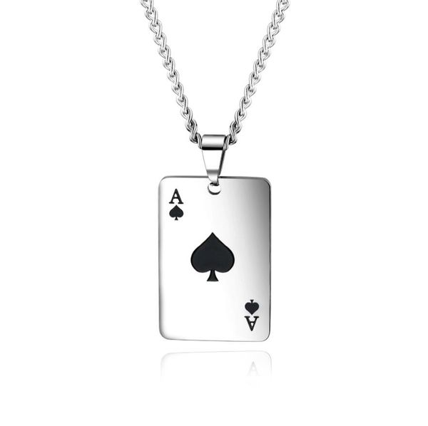 Hip Hop Lucky Ace Of Spades Männer Aussage Schmuck Halskette Spielkarte Poker Anhänger Halsketten Edelstahl Mode Schmuck Geschenk