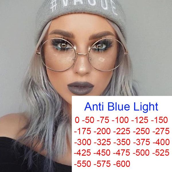

sunglasses vintage transparent round glasses minus 1.2.3.4.5.6 anti blue light metal frame optical for women myopia spectacles, White;black