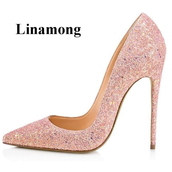 

dress shoes glitter bling fashion lady pointed toe thin high heel shallow classic women pumps two color pink and purple, Black