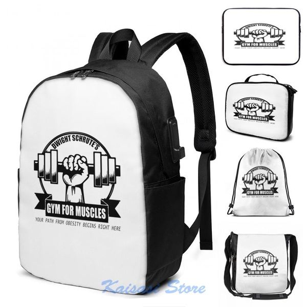 

backpack dwight schrute's gym for muscles the office schrute shrute schrutes usb charge cosmetic bag travel laptop